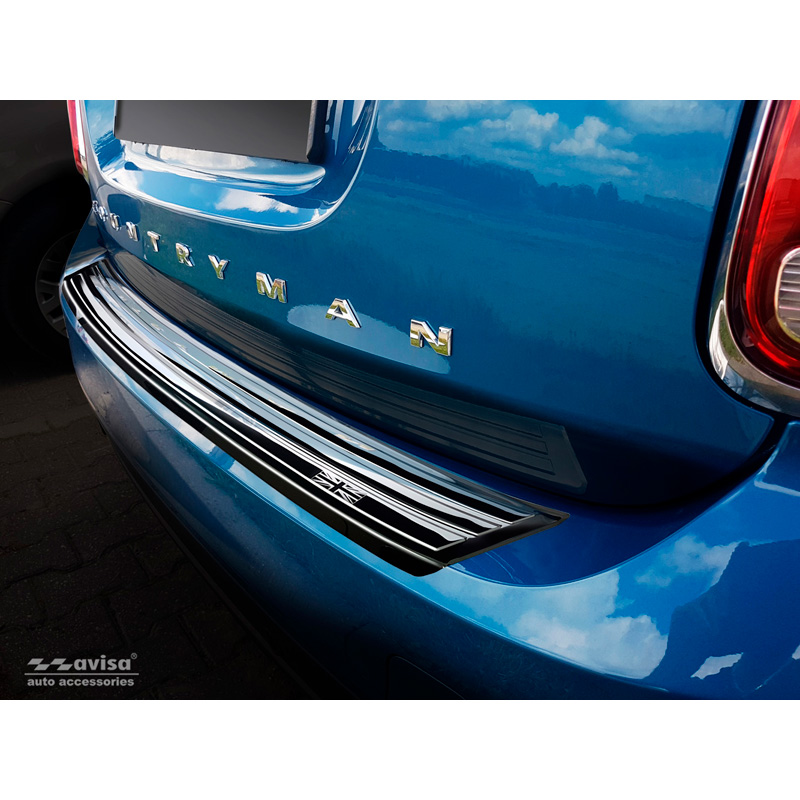 Zwart-Chroom RVS Achterbumperprotector  Mini Countryman F60 2016-2020 'flag/lines'