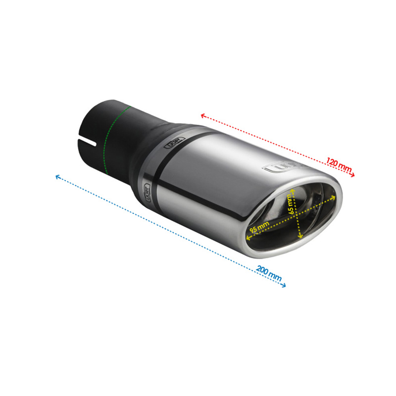 Ulter Sport Exhaust finisher - Oval 95x65mm Slanted - Length 120mm - Installation ->50mm - Inox