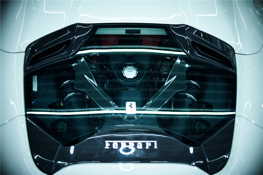 Ferrari 488 Spyder Carbon Fiber Engine Motorkap met Glass 2015-2019
