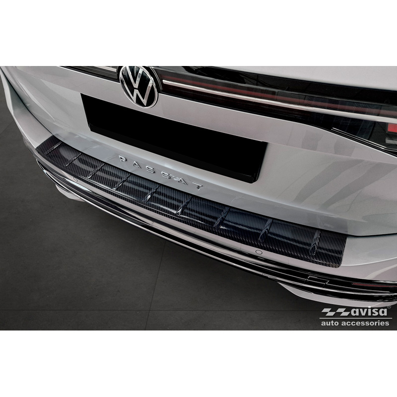 Echt 3D Carbon Achterbumperprotector  Volkswagen Passat (CJ5) incl. R-Line & Hybrid 2023- 'Ribs'