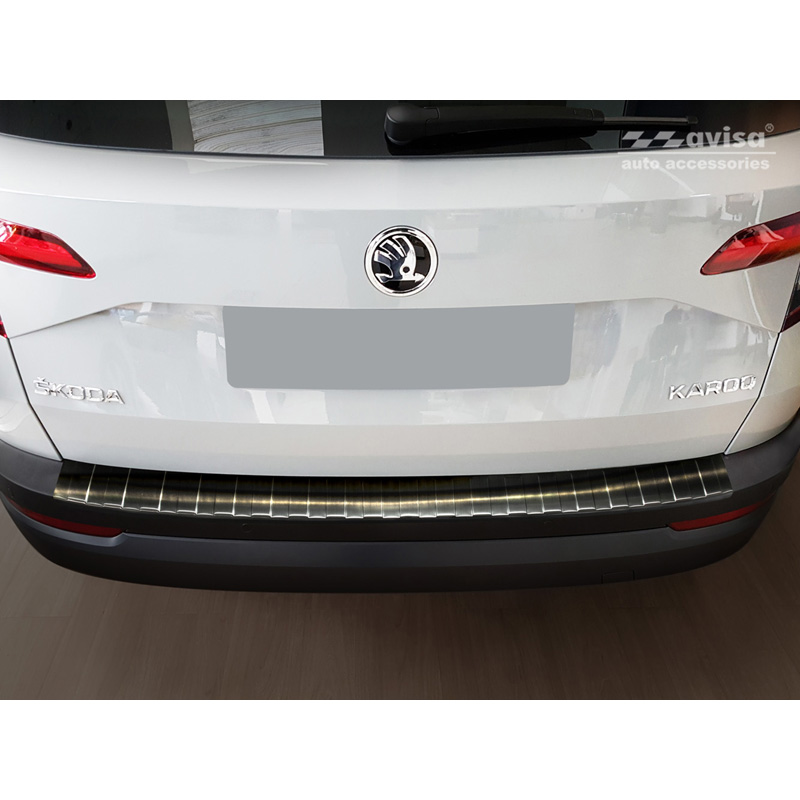 Black Stainless Steel Rear bumper protector  Skoda Karoq 2017-2022 'Ribs'