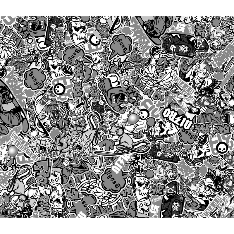 Stickerbomb Foil - Graffiti design 1 - black/white - Roll 60x200cm - self-adhesive