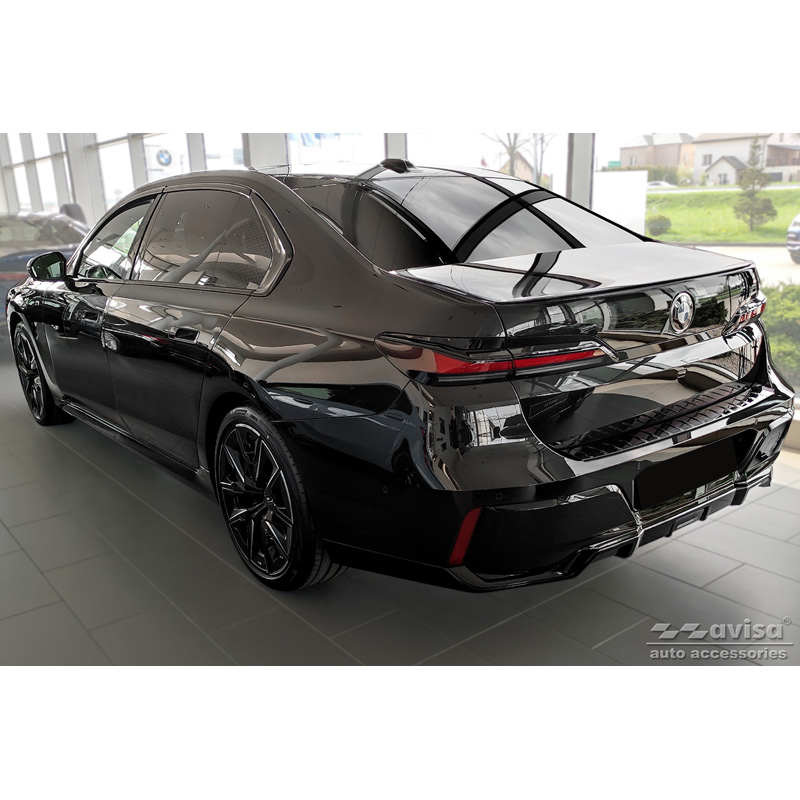 Black Mirror Stainless Steel Rear bumper protector  BMW 7-Series (G70) 2023- with M-Pakage 'Ribs'