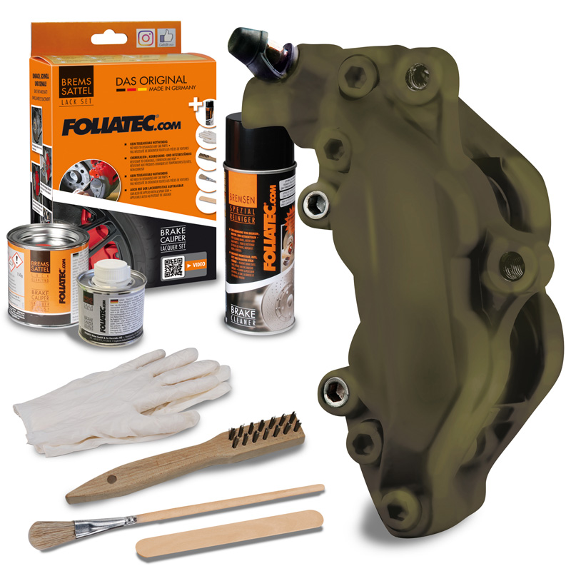 Foliatec Brake Caliper Lacquer Set - Combat green matt - 3 Components