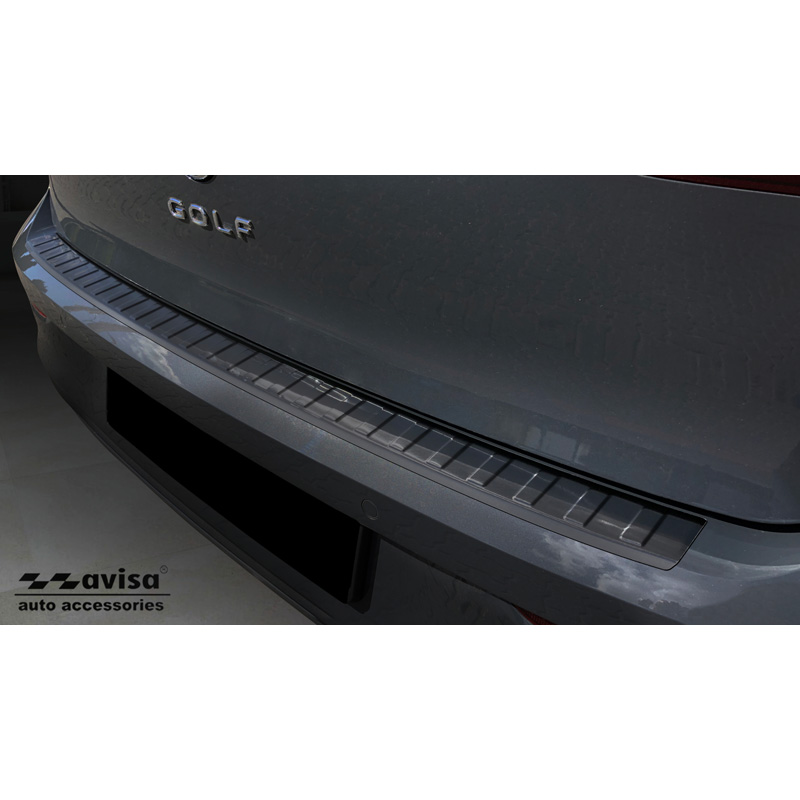 Black Stainless Steel Rear bumper protector  Volkswagen Golf VIII HB 5-doors 2020-2024 & FL 2024- 'Ribs'
