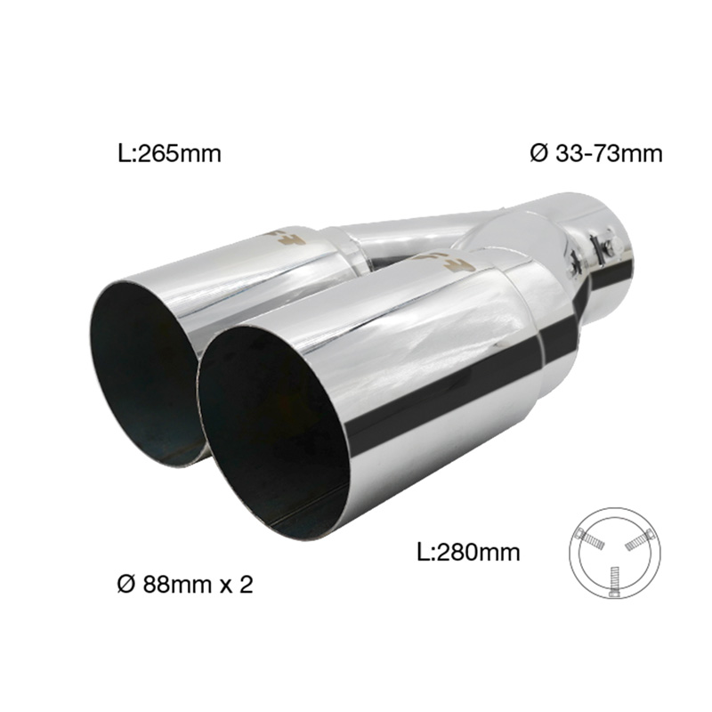 Simoni Racing Uitlaatsierstuk Dubbel Rond RVS - Ø88xL265/280mm - Montage 33->73mm