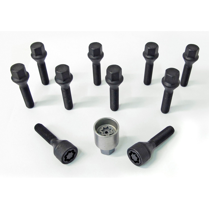 H&R Wheel bolt Set Taper-Head M12x1.50 - Length 45mm - Black - 10 pcs. - incl. wheel-locks