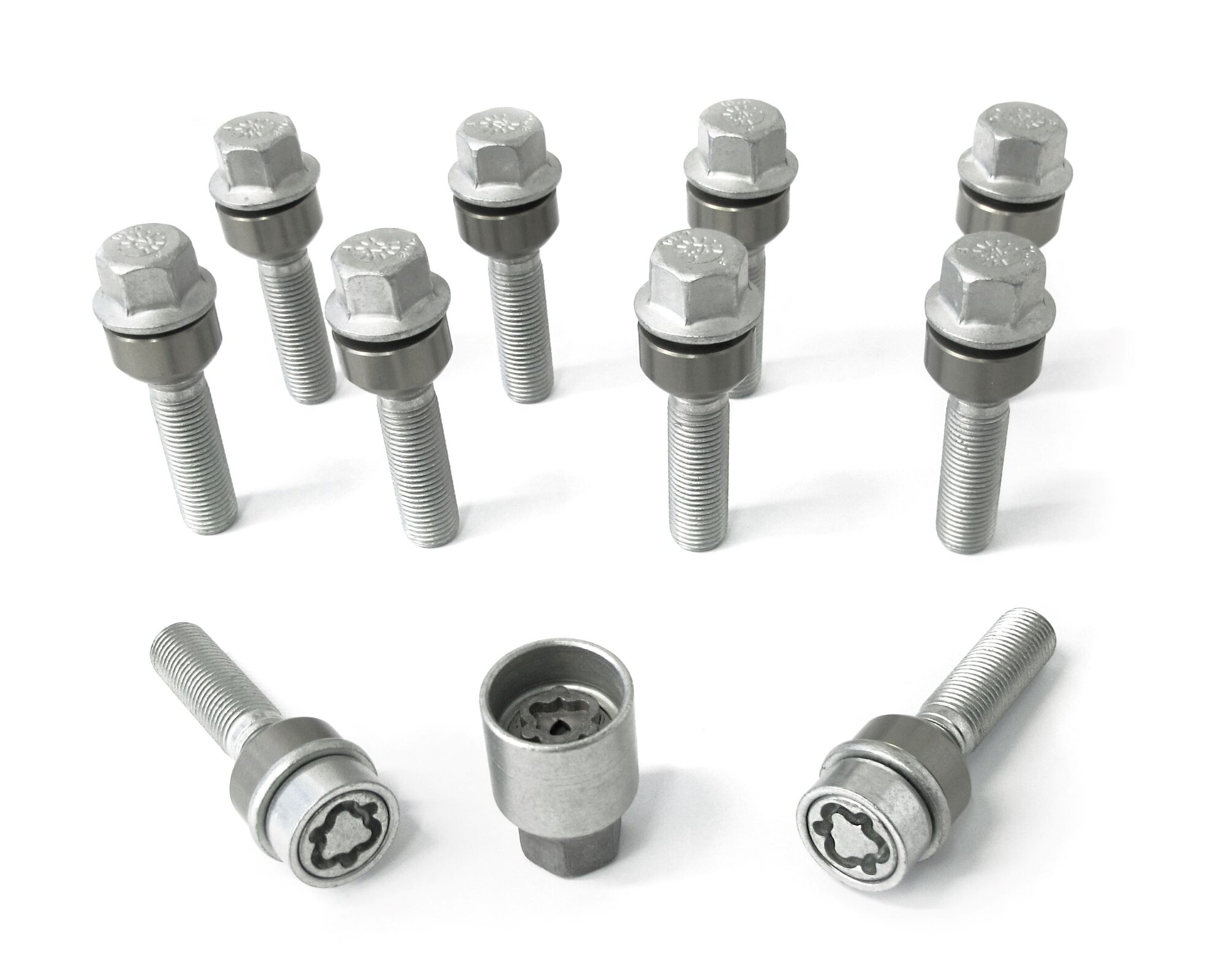 H&R Wheel bolt Set Round-Head with movable cone R14 M14x1.50 - Length 68mm - 10 pcs. (e.g.  Porsche) - incl. wheel-locks