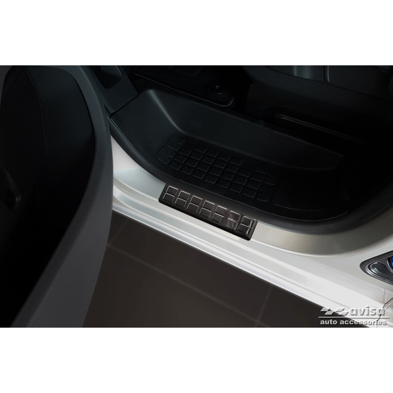 Black Inox door sill protectors  Citroën Jumpy & Spacetourer / Peugeot Expert & Traveller / Toyota Proace 2016- / Opel Vivaro / Zafira Life 2019- / Fiat Scudo & Ulysse 2022- - 'Rectangles' - 2-pieces front doors