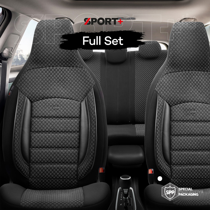 Universal Fabric 'CityBug' Seat cover set 'Sport Plus' Black - 9-pieces -  Side-Airbags