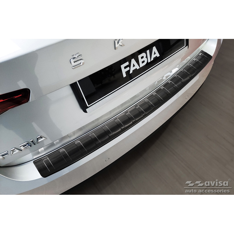 Black Stainless Steel Rear bumper protector  Skoda Fabia IV Hatchback 2021- 'Ribs'