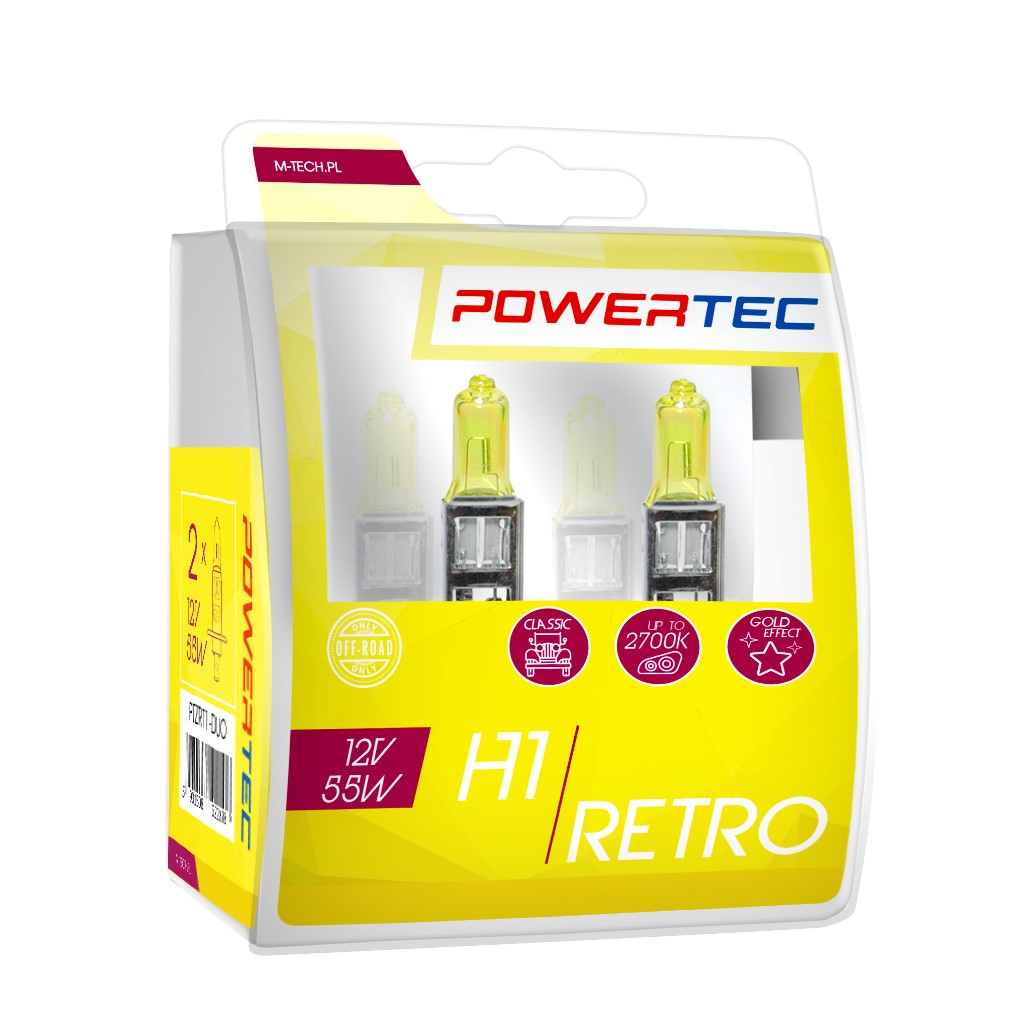 H1 lampen Geel 12V DUO 3200K Powertec Retro Yellow