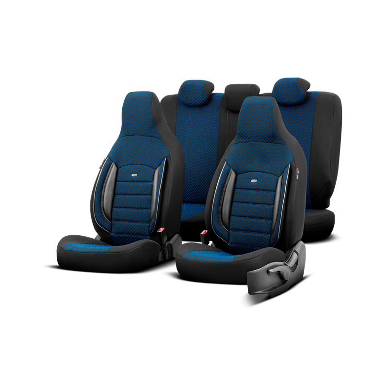 Universele Stoffen 'CityBug' Stoelhoezenset 'Sport Plus' Zwart/Blauw - 9-delig - geschikt voor Side-Airbags
