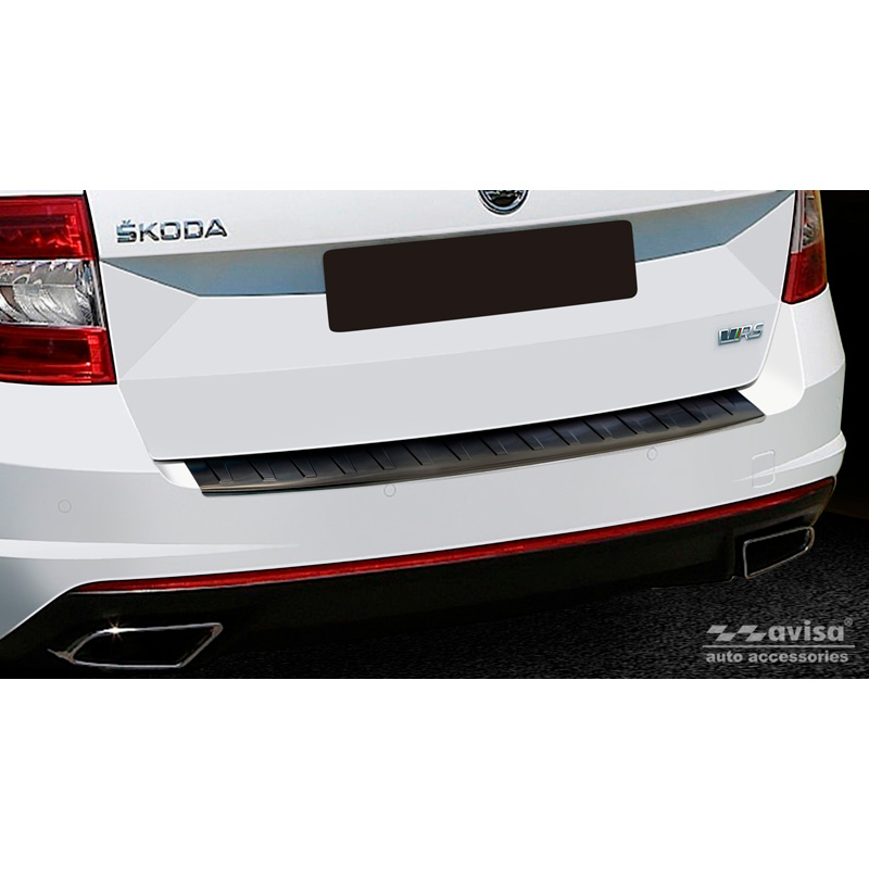 Zwart RVS Achterbumperprotector  Skoda Octavia III Kombi RS 2013-2016 & FL 2017-2020 'Ribs'