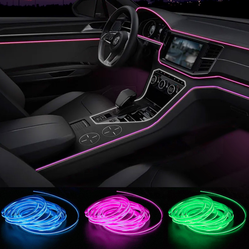 10-Delige Multi-Color LED Interieur Sfeerverlichting met App Bediening & 8-meter Optical Fiber