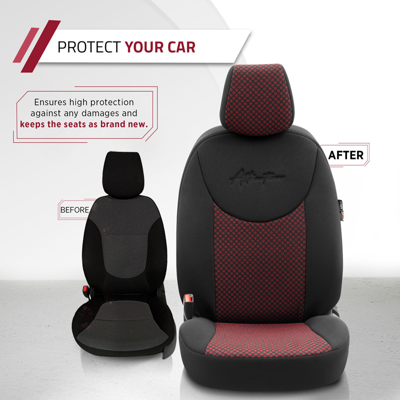 Universal Fabric Seat cover set 'Attraction' Black/Maroon - 11-pieces -  Side-Airbags