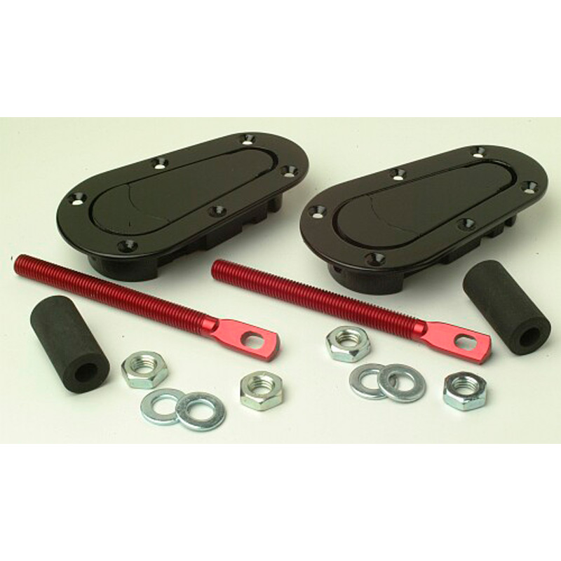 Set universal Racing Plus Flush bonnet hooks/pins - black + red aluminum pins