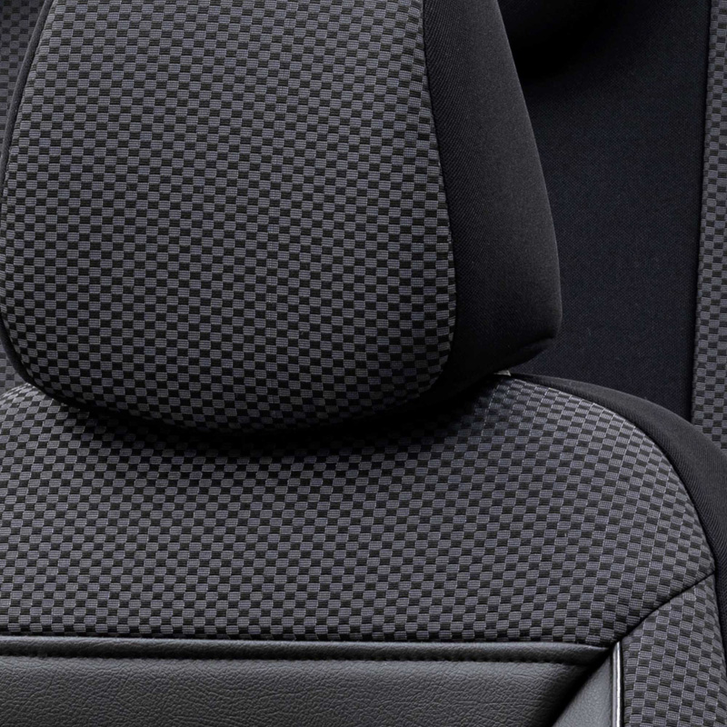 Universal Fabric Seat cover set 'Prestige' Black/Charcoal Checkered- 11-pieces -  Side-Airbags