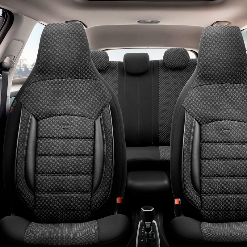 Universal Fabric 'CityBug' Seat cover set 'Sport Plus' Black - 9-pieces -  Side-Airbags