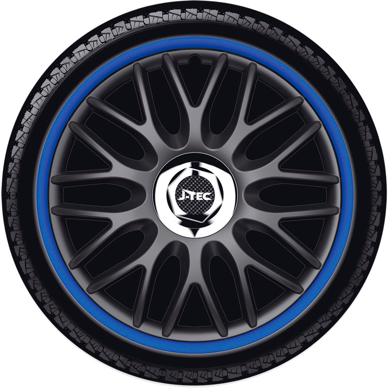 4-Delige J-Tec Wieldoppenset Orden R 13-inch zwart/blauw + chroom ring