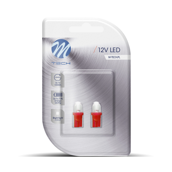 LED T10 W5W Lampjes 12v concave 8mm rood 2 stuks