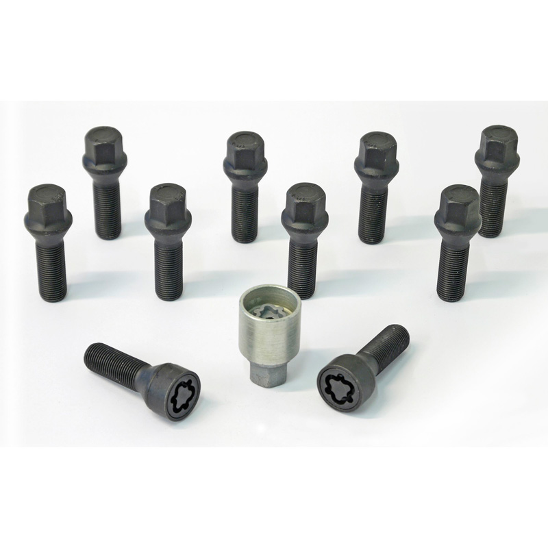H&R Wheel bolt Set Taper-Head M14x1.50 - Length 43mm - Black - 10 pcs. - incl. wheel-locks