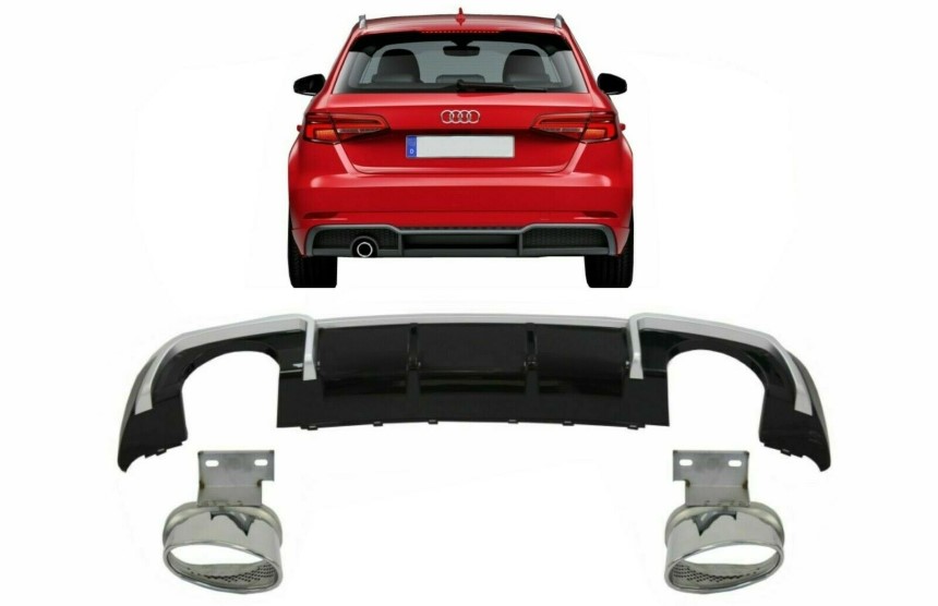Audi A3 8V Sportback Facelift (2016-2020) Achterbumper Diffuser + Tips RS Look