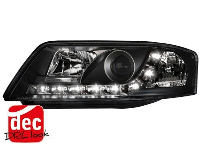 Koplampen Audi A6 97-01 Devil Eyes DRL look zwart