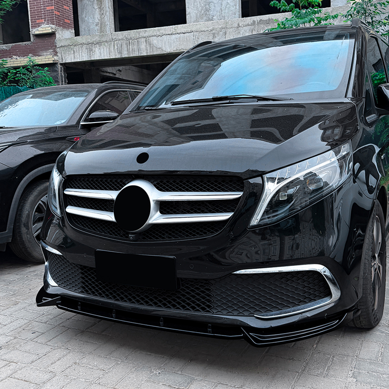 Front spoiler lip  Mercedes V-Class (W447) SE 2019-2023 (Glossy Black ABS)