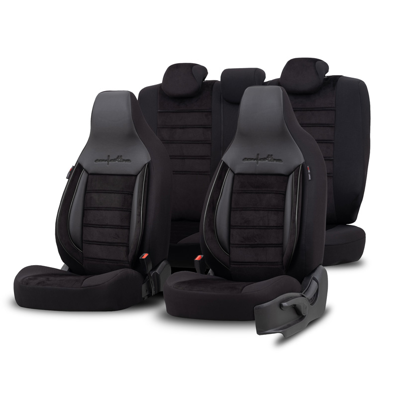 Universele Velours/Stoffen 'CityBug' Stoelhoezenset 'Comfortline' Zwart/Grijs - 9-delig - geschikt voor Side-Airbags
