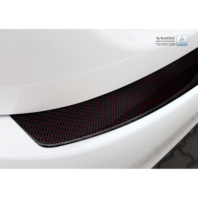 Carbon Rear bumper protector  Mercedes C-Class W205 Sedan 2014-2021 Red-Black Carbon