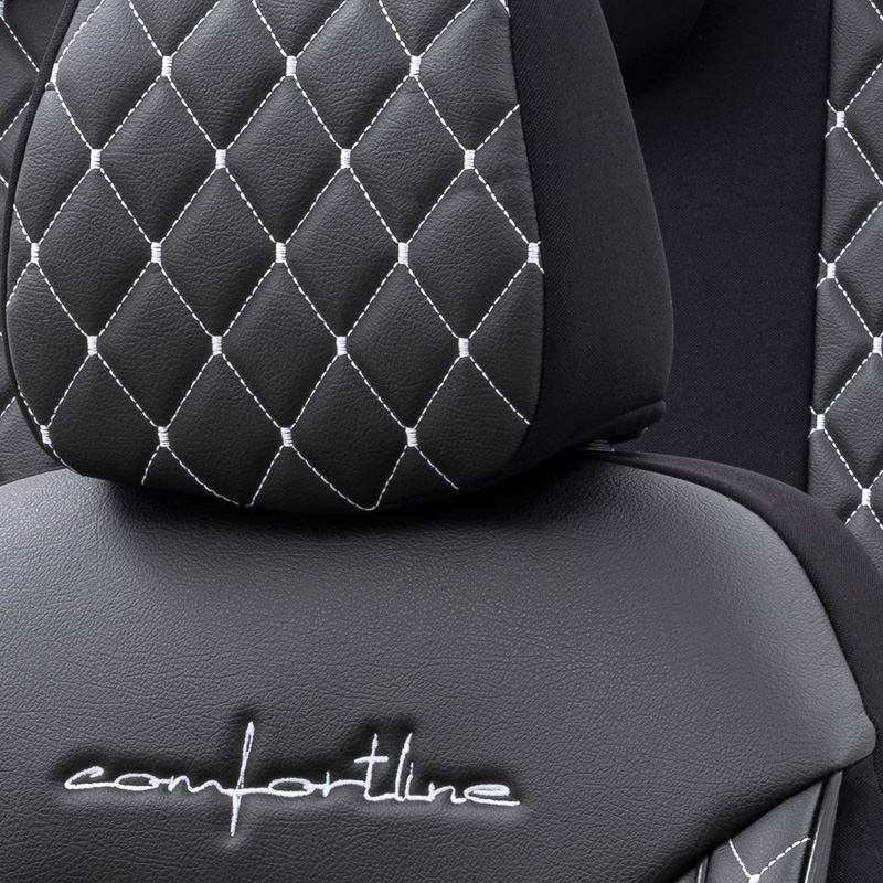 Universelle Leder/Stoff Sitzbezüge 'Comfortline VIP' Schwarz/Grau - 11-Teilig- - passend für Side-Airbags