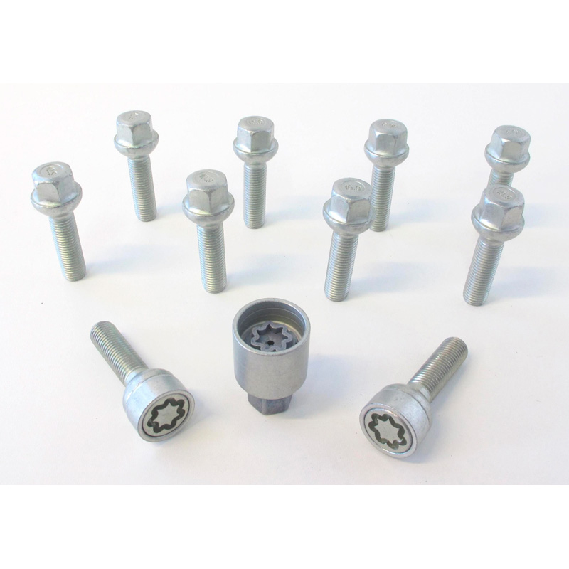 H&R Wheel bolt Set Round-Head R12 M12x1.50 - Length 28mm - 10 pcs. (e.g.  Mercedes) - incl. wheel-locks