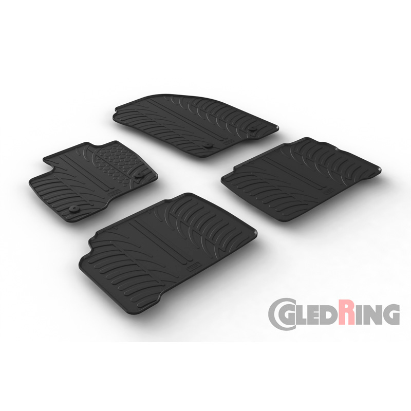 Rubber car mats set  Ford S-Max 6/2015- & Galaxy 8/2015- (T profile 4-pieces + mounting clips)