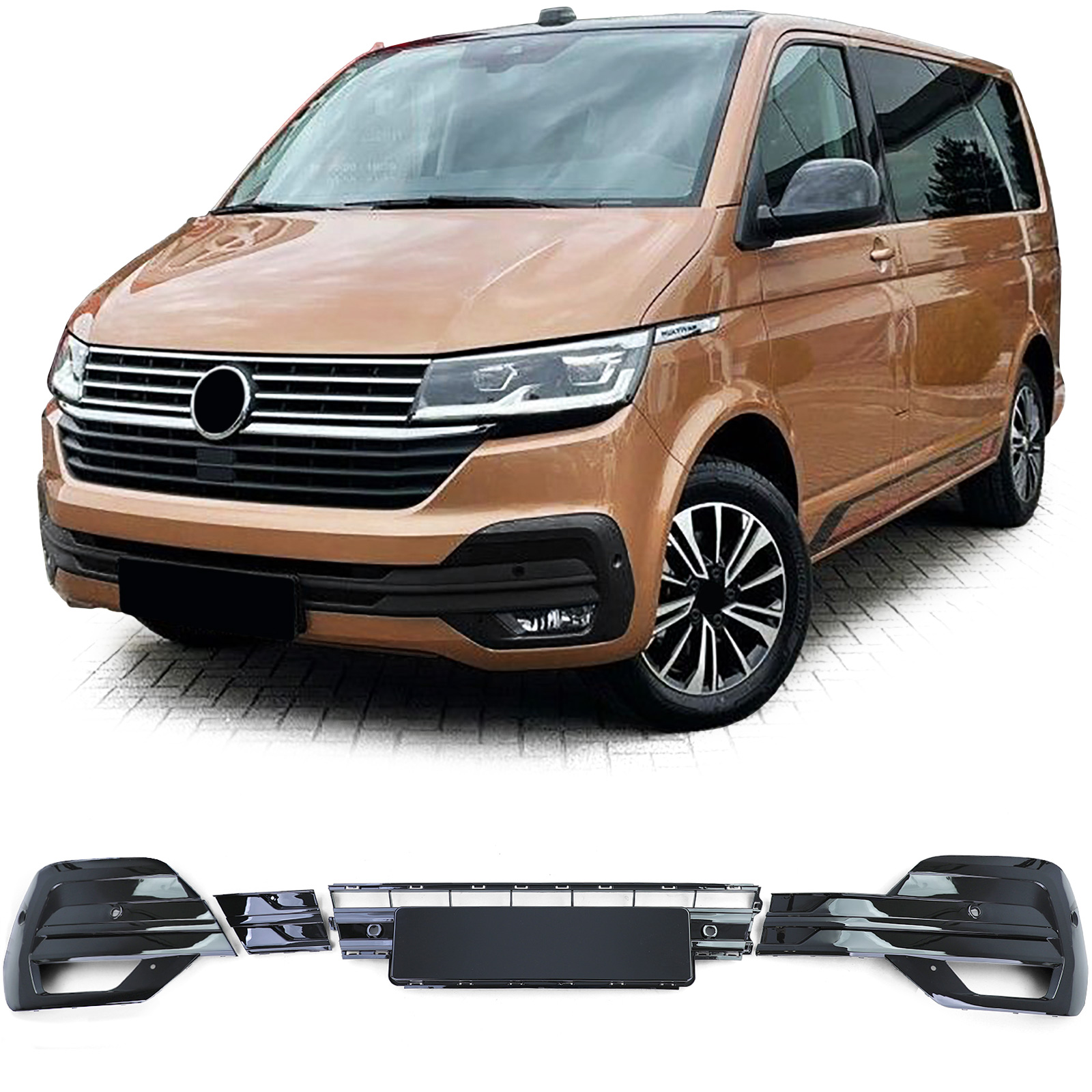 Bumpergrill Volkswagen T6.1 19-21 Glans Zwart