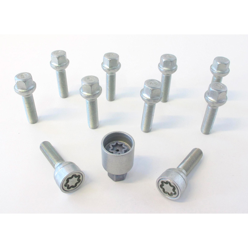 H&R Wheel bolt Set Round-Head R12 M12x1.50 - Length 45mm - 10 pcs. (e.g.  Mercedes) - incl. wheel-locks