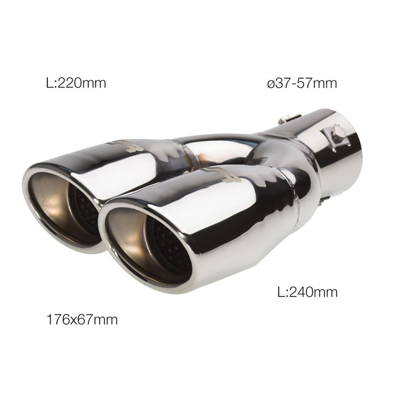 Simoni Racing Exhaust Tip Double Oval/Slanting Inox - 167x67xL220mm - Installation 37->57mm - Left