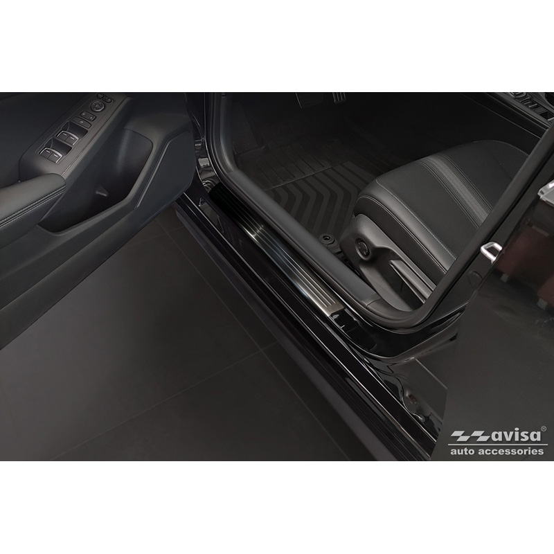 Black Inox door sill protectors  Honda Civic XI 2022- 'Lines' - 4-pieces