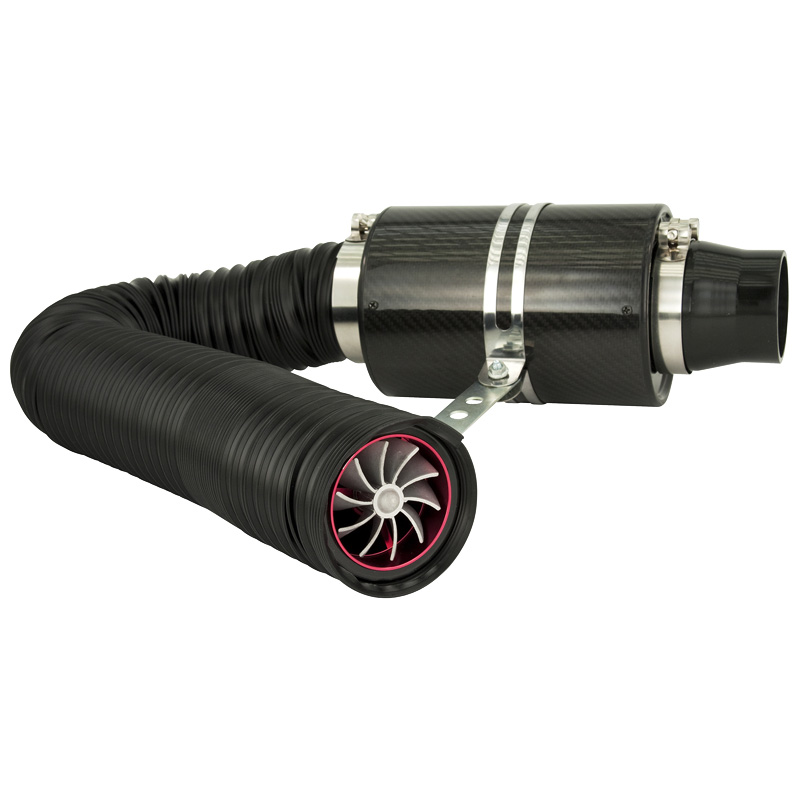 Carbon Universeel Luchtfiltersysteem incl. 1m Slang/Turbo/2 Adapters 76mm/63.5mm