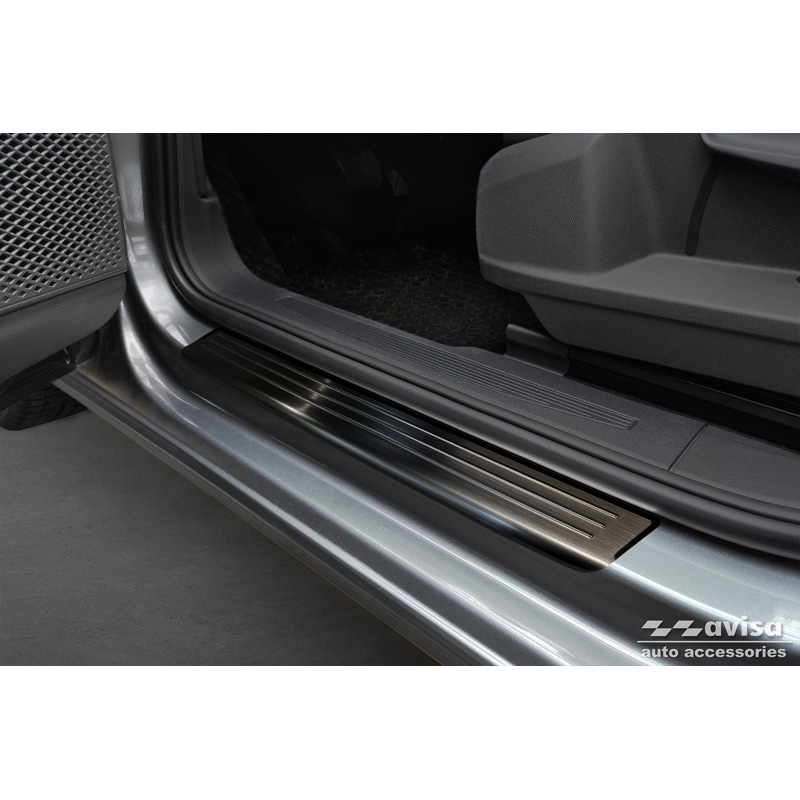 Black Inox door sill protectors  Volkswagen Caddy V 2020- 'Lines' - 2-pieces