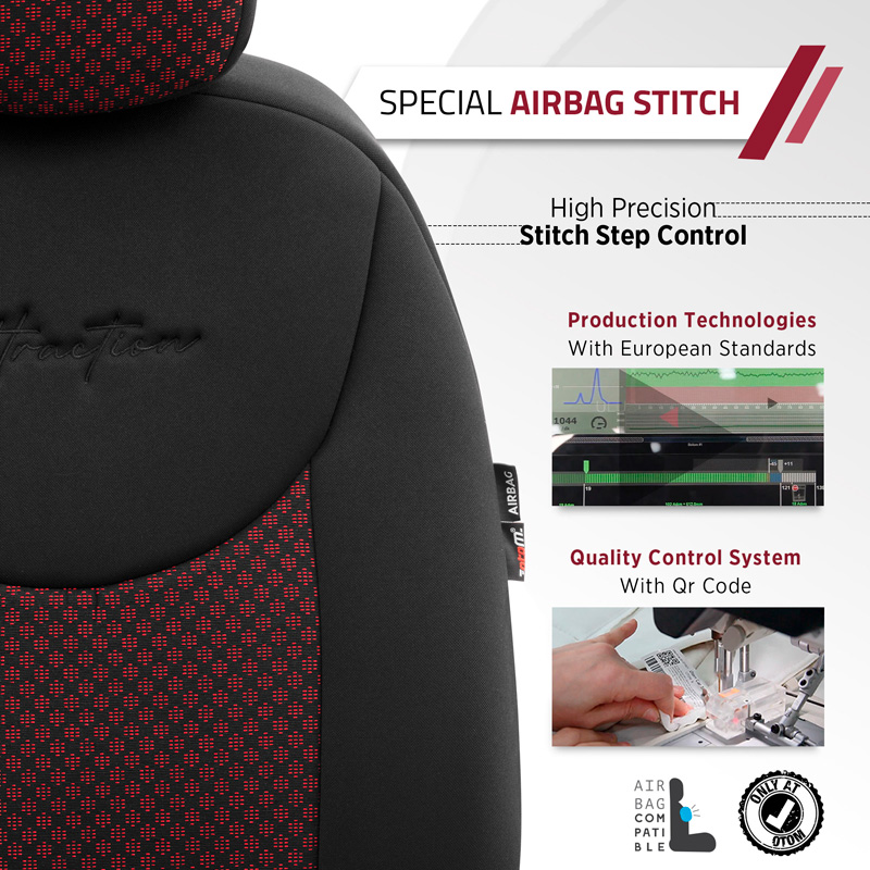 Universal Fabric Seat cover set 'Attraction' Black/Maroon - 11-pieces -  Side-Airbags