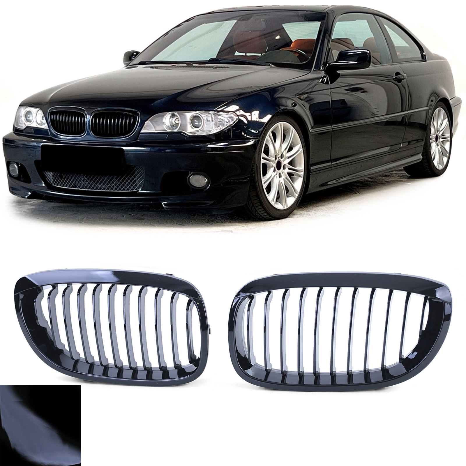 Grill Nieren BMW E46 coupe/cabrio 03-07 Glans Zwart