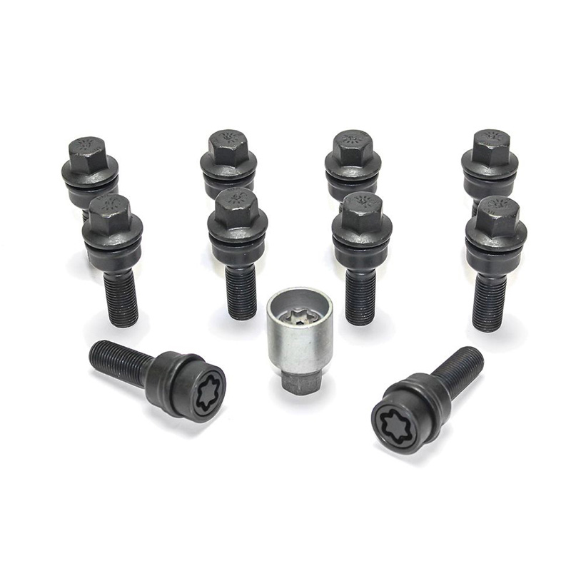 H&R Wheel bolt Set Round-Head with movable cone R14 M14x1.50 - Length 30mm - Black - 10 pcs. (e.g.  Audi Q3, Q5) - incl. wheel-locks