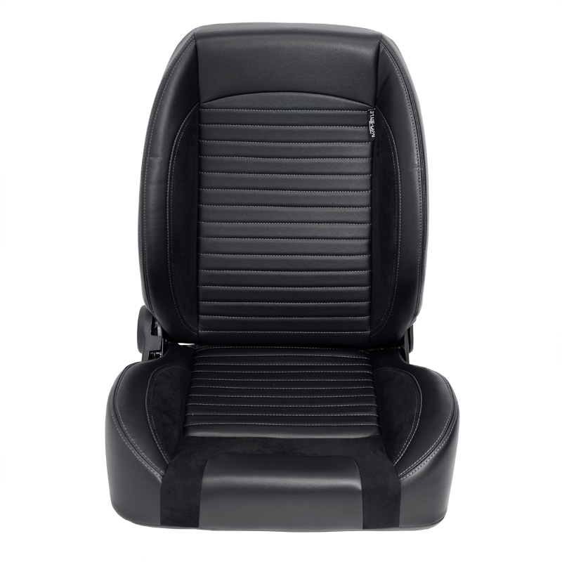Sport seat 'Classic II ' - Black Synthetic Leather + Suede + Grey stitching - Right-side reclinable back-rest - incl. slides