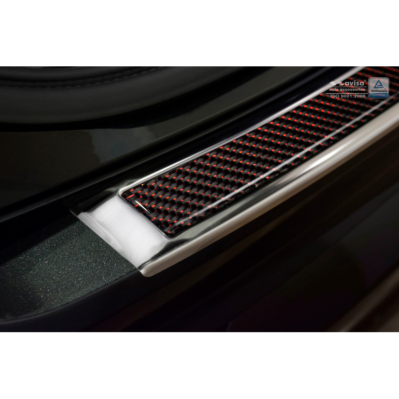 Stainless Steel Rear bumper protector 'Deluxe'  Volvo XC90 2015-2019 & all Facelift models Chrome/Red-Black Carbon