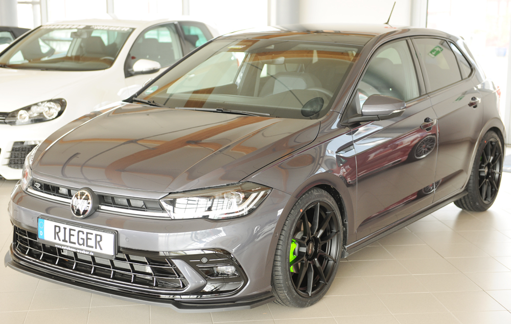 Voorspoiler Volkwagen Polo GTI/R-Line 2G AW 2021-.... Zwart Glans Rieger