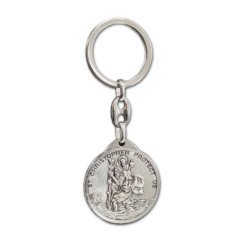RVS sleutelhanger - 'St.Christopher / St.John Paul II' (Zilverkleurig) - Dubbelzijdig 'V2'