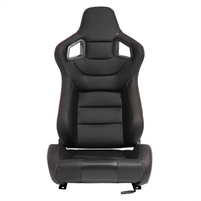 Sport seat 'RK' - Black Synthetic leather + Red stitching - Dual-side reclinable back-rest - incl. slides