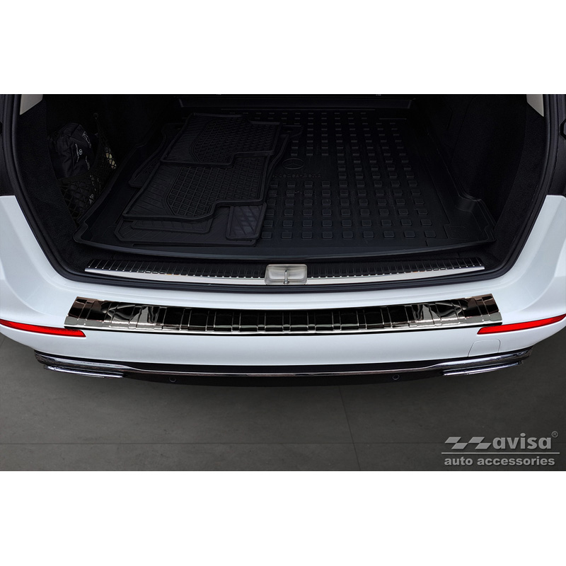 Black Mirror Stainless Steel Rear bumper protector  Mercedes E-Class Estate S213 2016- (incl. E53 AMG) 'Ribs'