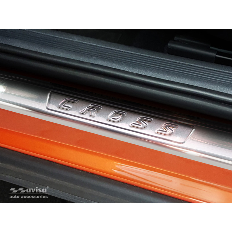 Inox door sill protectors  Volkswagen T-Cross 2019-2024 & FL 2024- 'Cross' 4-pieces